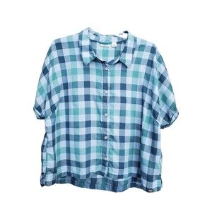 LL Bean Women's Mountainside Plaid Tencel Short Sleeve Button-Up Shirt Size 1X